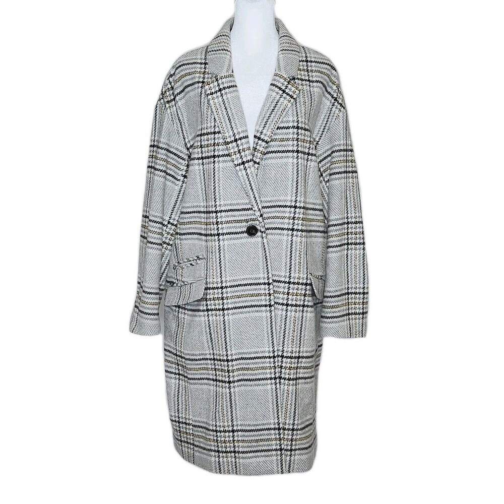 Madewell Bryant Coat Pearl Ivory Wool Blend Houndstooth Plaid Light Academia M - Picture 2 of 14